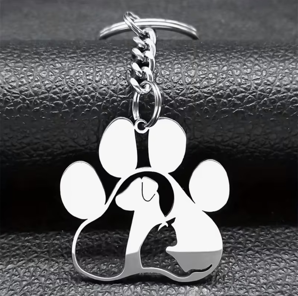 3/$25 Dog Paw & Cat Silhouette Stainless Steel Keychain NEW